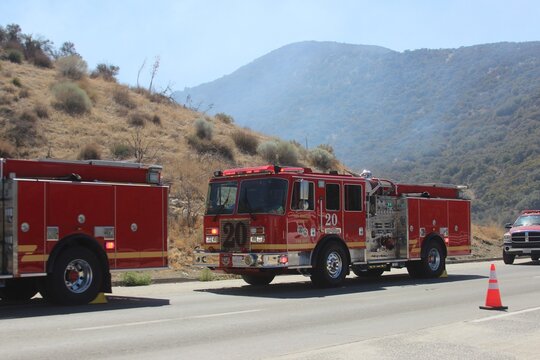 los angeles county fire trucks at fire scene