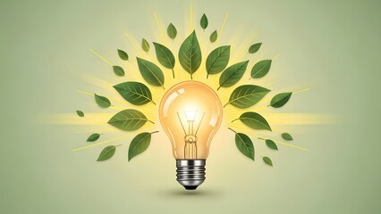 Earth day eco friendly light bulb with green leaves for sustainability and conservation