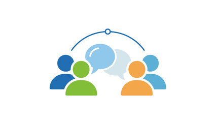 Group of people communicating with speech bubbles.