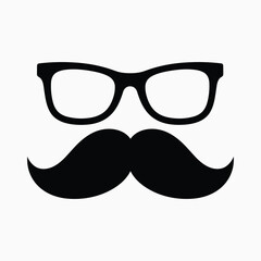 Iconic eyeglasses and mustache isolated on white background, Vector, illustration