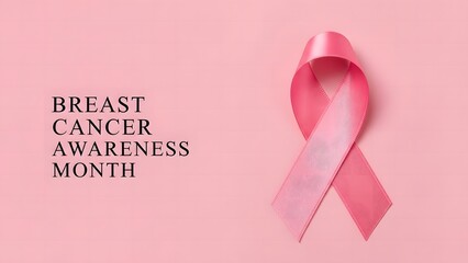 Pink Ribbon for Breast Cancer Awareness Month on a Solid Pink Background with Modern Typography