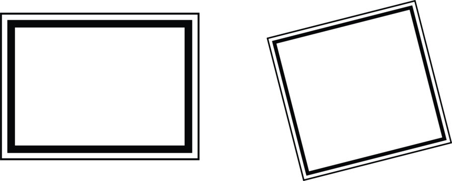 Minimalist geometric frames featuring a standard horizontal rectangle and a tilted square with thin black double-line borders for clean vector framing design.