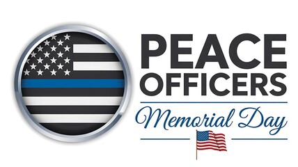Peace officers memorial day badge design with thin blue line theme
