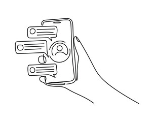 Obraz premium Hand holding smartphone displaying chat messages and user profile mobile.