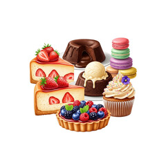 Sweet dessert assortment on Transparent Background
