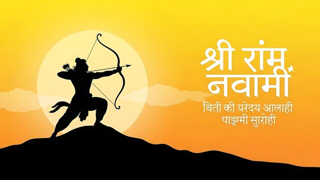 Shri ram navami: lord rama in silhouette with bow and arrow
