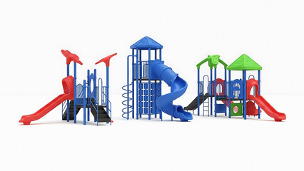Colorful children playground equipment with slides and climbing structures blue 1