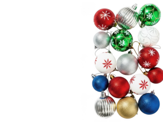 Colorful christmas baubles on a white background
