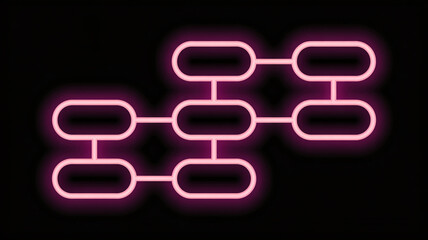 Neon pink flowchart diagram on black background for business strategy