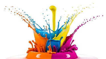 Colorful paint splashes on white background.