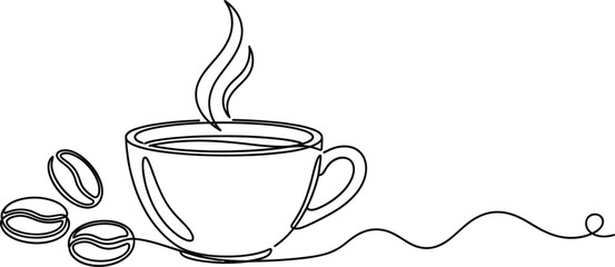 Minimal coffee cup line art with steam and coffee beans continuous drawing vector © IVY QUEEN