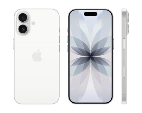 Set of Smart Phone iPhone 17 in white color, on transparent background, vector illustration. The iPhone 17 is smartphone developed and marketed by Apple Inc.