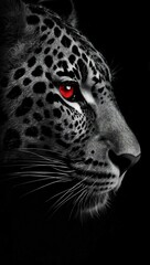 Black and white jaguar with piercing red eye