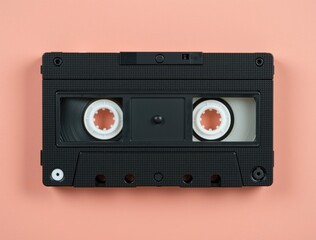 Obraz premium Black vintage cassette tape on pink background