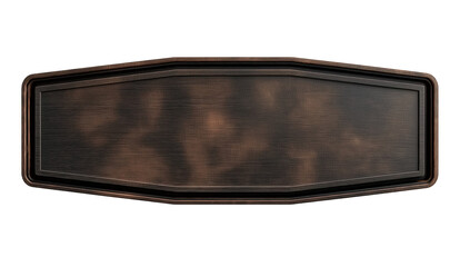 Ornate bronze sign with textured surface and beveled edges isolated on a transparent background