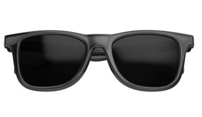 Black Wayfarer Style Sunglasses Front View eyewear isolated on a transparent background