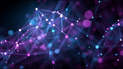 Abstract futuristic digital network glowing nodes interconnected lines vibrant purple blue de - Powered by Adobe