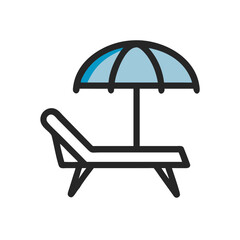 Relaxing beach vacation setup with lounge chair and umbrella for sunny days Vector