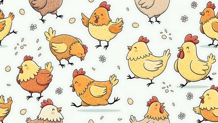 Colorful Chickens White Background 