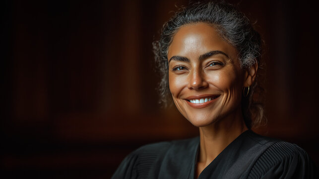 Empowered Female Judge: Confident, Smiling Portrait Showcasing Leadership in Legal Profession
