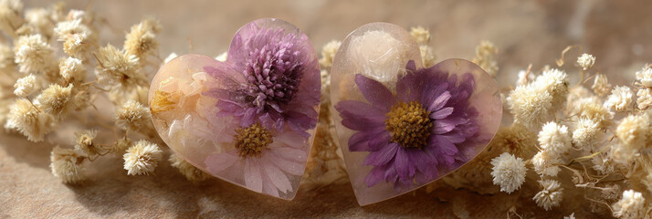 Heart coaster resin dried flower heart purple bloom resin floral craft heart botanical art handmade gift romantic decor natural texture rustic style cozy mood