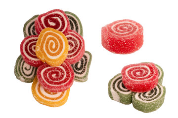 Jelly sweet candy roll isolated on a white background. Marmalade candy.