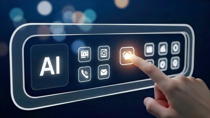 3D AI Decision-Making Icon with Glowing Neural Nodes and Human Touch Connection Points