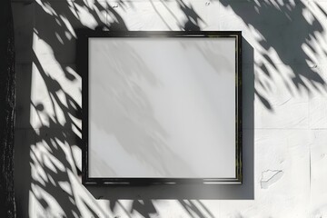 Fototapeta premium Blank Vertical Frame Mockup with Natural Leaf Shadows on Wall