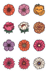 Hand drawn colorful flowers sticker set