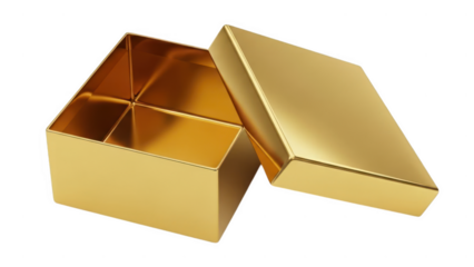 Golden gift box opened isolated on white background