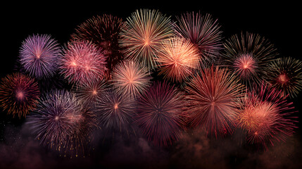 Vibrant fireworks exploding in the night sky with colorful bursts