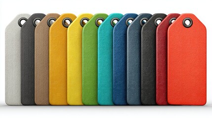 Set of blank price tags or labels in assorted colors, isolated on white backgrounded