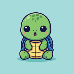 Cute Baby Turtle Cartoon Illustration.