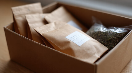 Kraft pouch paper label herbal blend tea kit natural dye gift set eco friendly zero waste brown bag cardboard box&acirc;&euro;&rdquo;Minimalist kraft pouch paper label herbal blend tea kit natural dye gift set eco