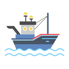 Obraz premium A colorful flat design illustration of a fishing boat sailing on blue waves Vector