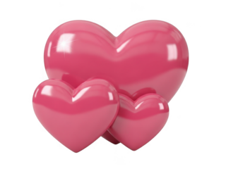 Three interlocking pink hearts isolated on transparent background