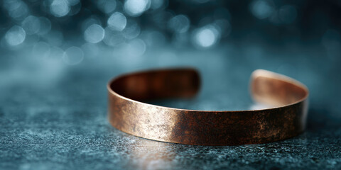 Copper bracelet rustic cuff recycled metal handmade jewelry minimalist design eco friendly reclaimed copper textured surface soft bokeh moody lighting. Rustic copper cuff textured surface