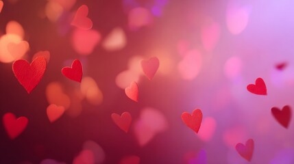 date. Romantic scene with floating red hearts and soft bokeh in warm pink tones. wellbeing guides, coaching materials, designed for mental health education and mindfulness programs.
