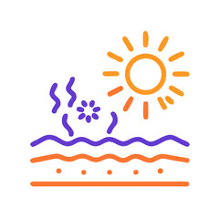 Environmental factors affecting surface or skin, depicting sun, evaporation, and particles Vector