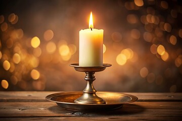 Simple Candle and Holder in Soft Golden Light