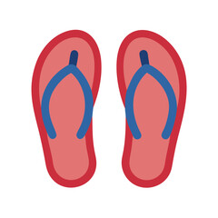 A cheerful pair of red flip-flops with bright blue straps, perfect for summer leisure Vector