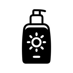 Protective sunscreen lotion bottle icon featuring a radiant sun symbol for comprehensive skin care Vector
