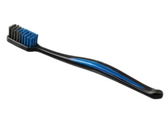 Black Toothbrush with Blue Accents and Charcoal Bristles isolated on a transparent background