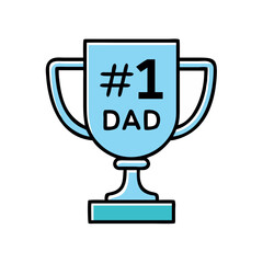 Number one dad trophy icon in a cheerful light blue color, perfect for father's day appreciation. Vector