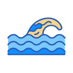 Iconic illustration of a dynamic ocean wave with blue water and a beige breaking crest Vector