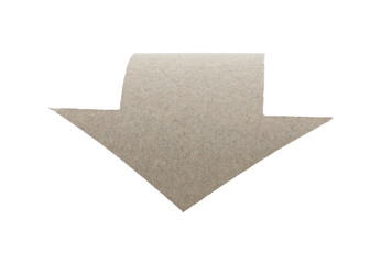 Arrow made from kraft paper, curved in an arc shape and isolated on transparent background. Minimal...