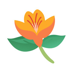 Stylized illustration of a beautiful blooming orange and yellow flower with fresh green leaves Vector