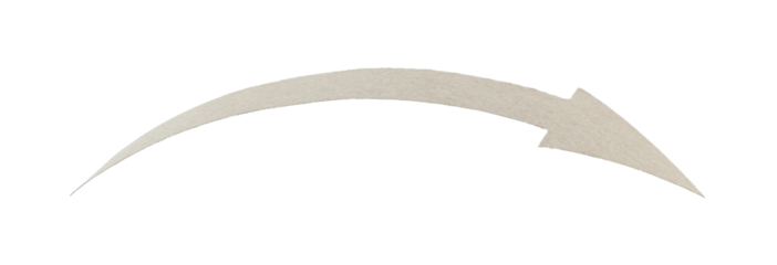 Arrow made from kraft paper, curved in an arc shape and isolated on transparent background. Minimal handmade paper element for design, navigation, banners, and layouts