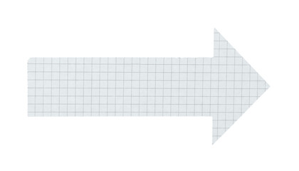 White grid notebook paper arrow isolated on transparent background. Simple handmade paper element for design, banners, navigation, and creative projects