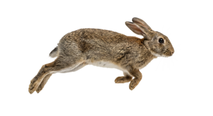 Wild rabbit in jumping motion, isolated on transparent background. Perfect for wildlife design, education, advertising, nature projects, and creative layouts.